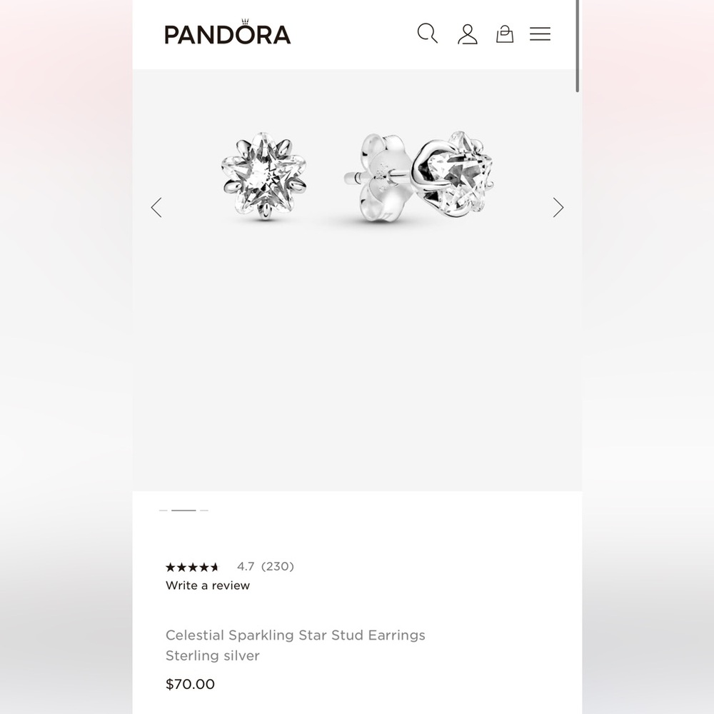 $70 Pandora Celestial‎ Sparkling Star Stud Earrings Sterling Silver - Picture 7 of 8